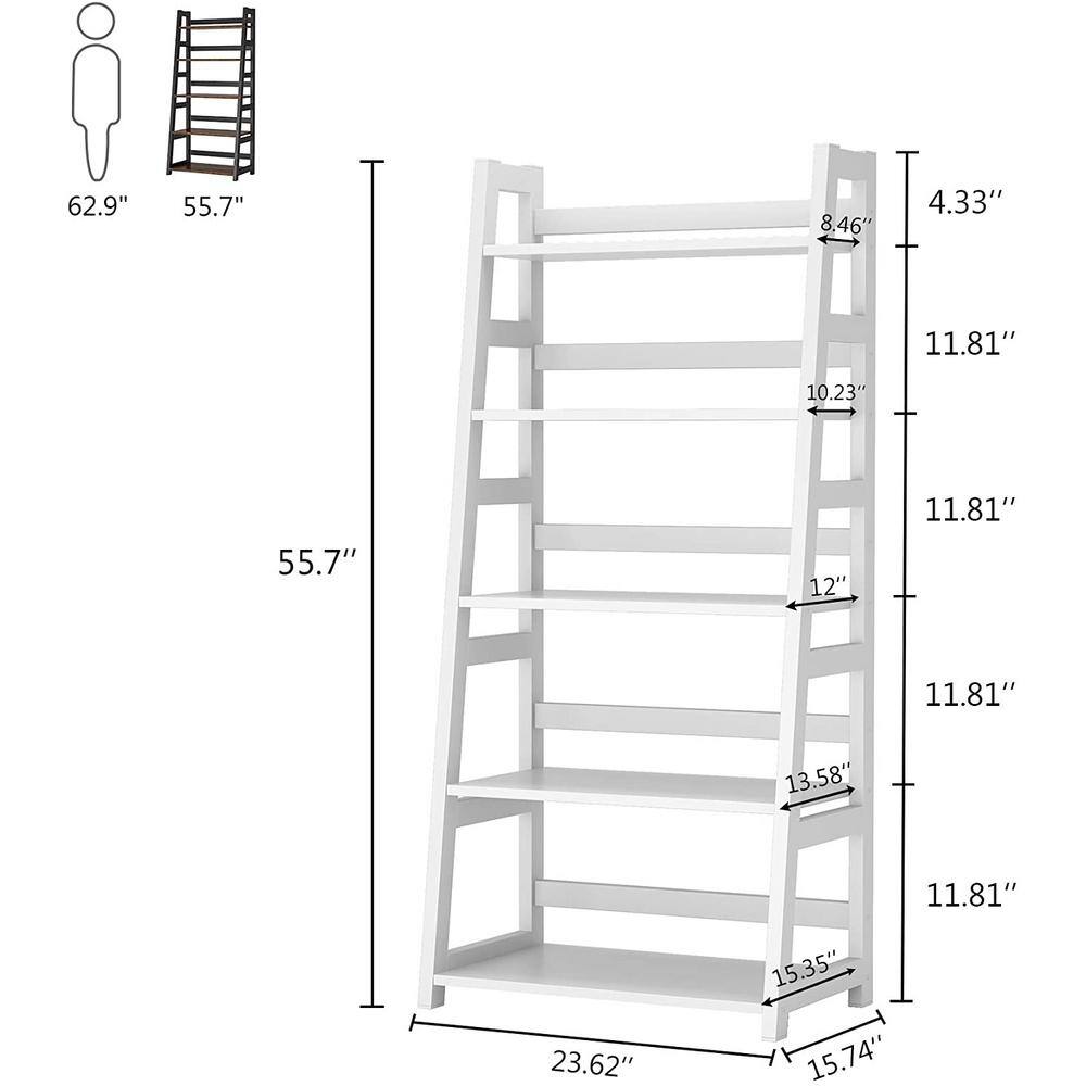 TRIBESIGNS WAY TO ORIGIN Gallun 56.5 in. White Wood 5-Shelf Ladder Bookcase with Large Weight Capacity HD-CZS0262