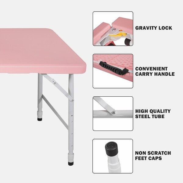 4ft Pink Portable Folding Table IndoorandOutdoor Maximum Weight 135KG Foldable Table for Camping