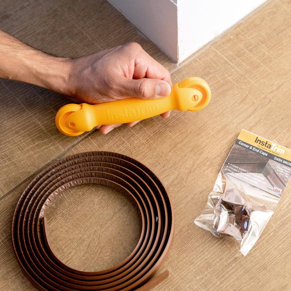 InstaTrim 34 in. x 10 ft. Dk Brown PVC Self-Adhesive Flexible Caulk Molding Applicator Tool and Corner and End Caps 7510-DBR-APCP