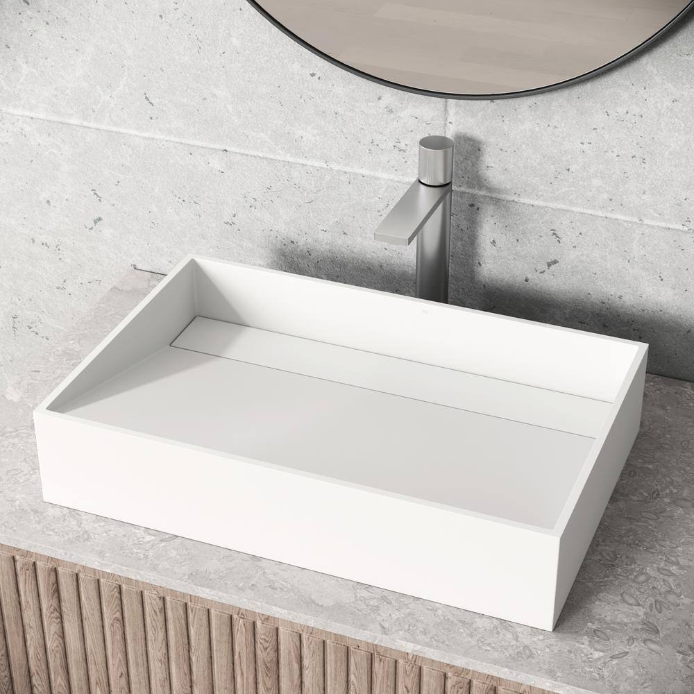 VIGO Starr Modern White Matte Stone 23 in. L x 15 in. W x 5 in. H Rectangular Vessel Bathroom Sink VG04028