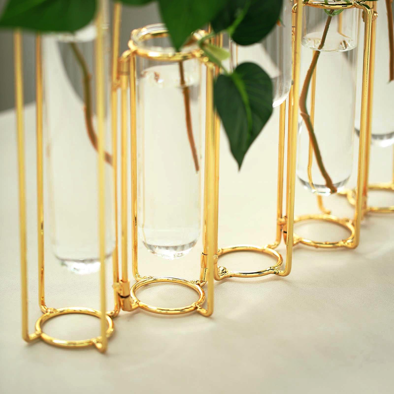 Efavormart Set of 5 - 15 Conjoined Geometric Metal Flower Vase Racks Hydroponic Test Tube Vases For Wedding Table Decoration