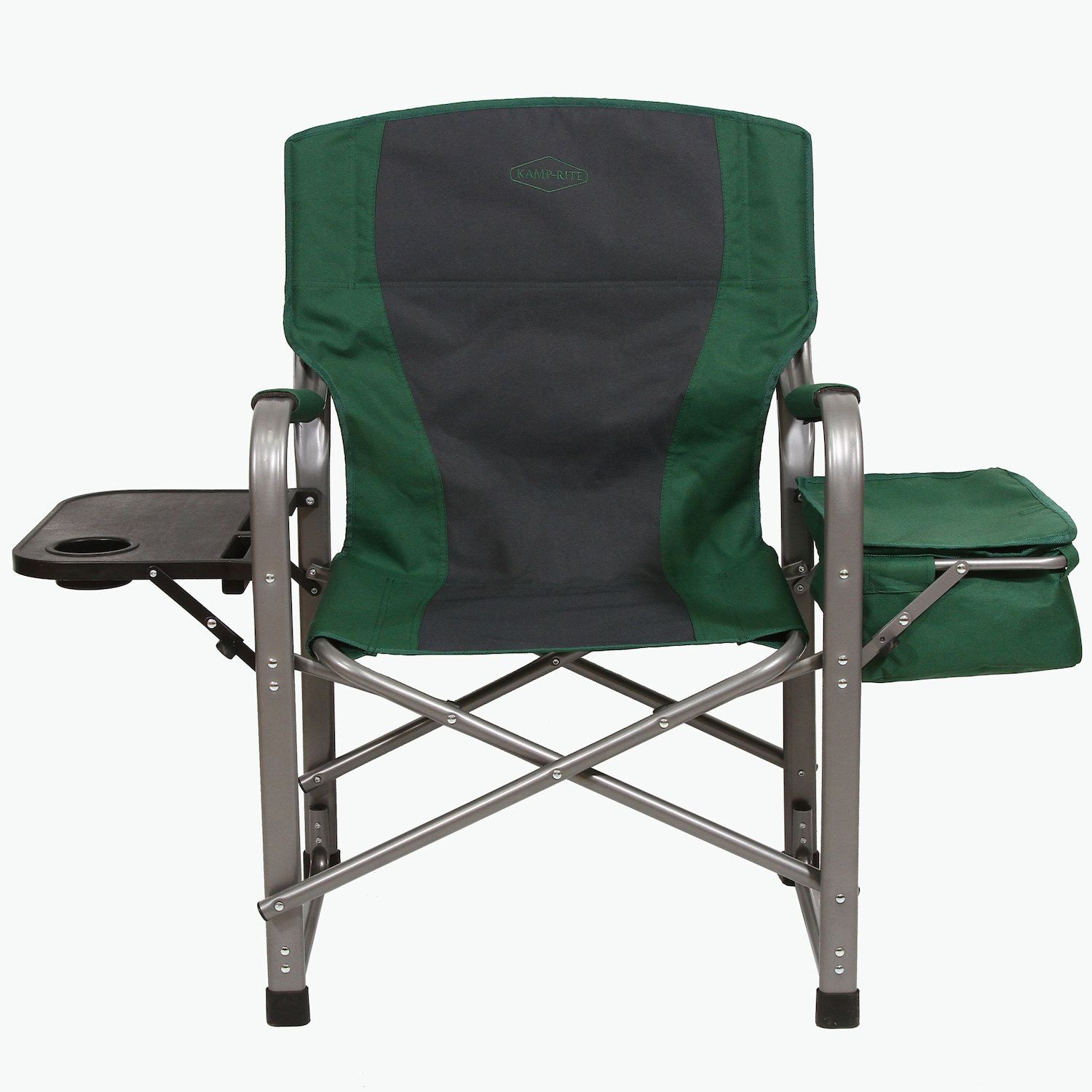 Kamp-Rite Portable Director's Chair with Cooler， Cup Holder， and Side Table， Green