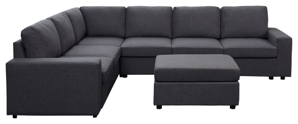 Casey Modular Sectional Sofa With Ottoman  Linen   Transitional   Sectional Sofas   by Lilola Home  Houzz