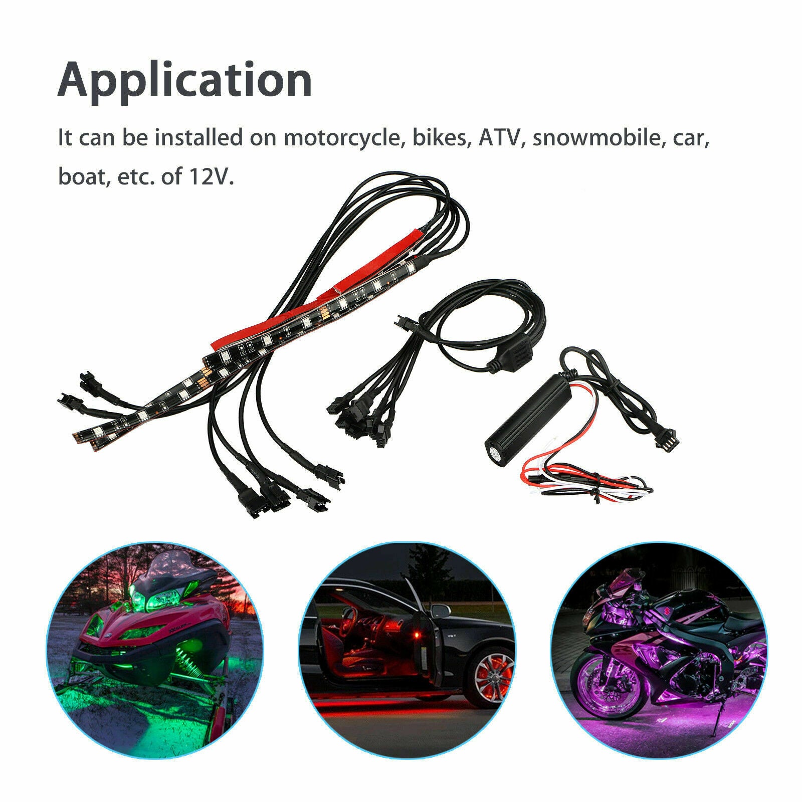 6PCS Motorcycle LED Light Kit Strip，RGB Waterproof with Wireless Remote Control LED Motorcycle Lights LED Underglow Kit for Motorcycle， Golf Cart， Cruiser， ATV