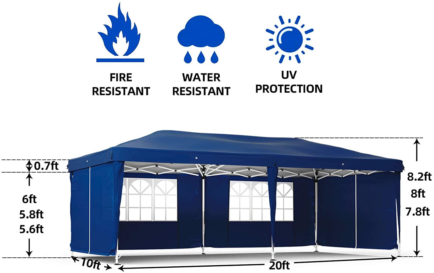 Mecor Outdoor Pop Up Canopy Tent Waterproof Gazebo with Removable Sidewalls Height Adjustable Tent for Party,Wedding(10’x20’,6 sidewalls)