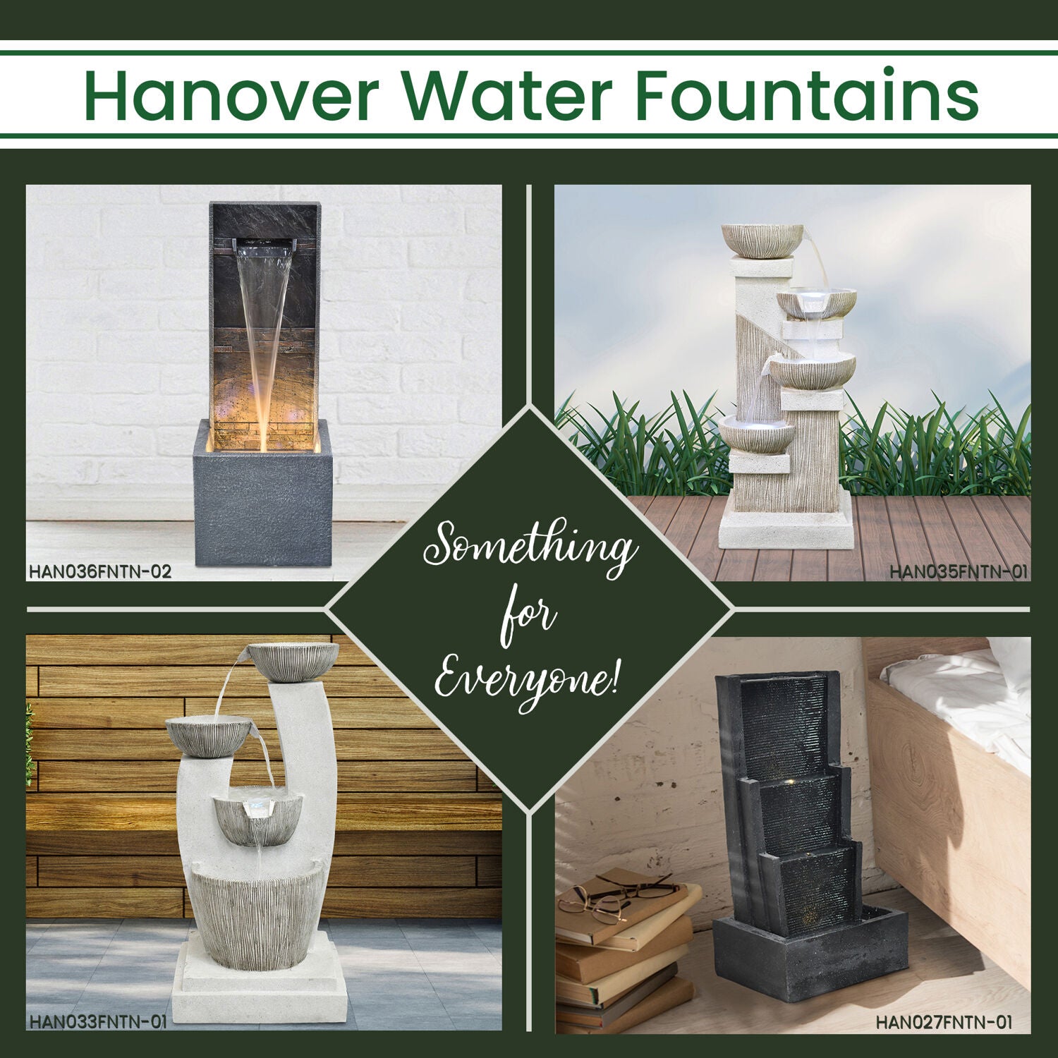 Hanover 35-In. Contemporary Square-Base Indoor or Outdoor Garden Fountain with LED Lights for Patio， Deck， Porch， HAN035FNTN-01