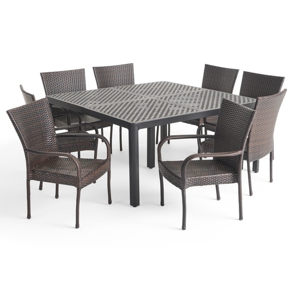 Bullpond Aluminum/ Brown Wicker 9piece Outdoor Dining Set by Christopher Knight Home