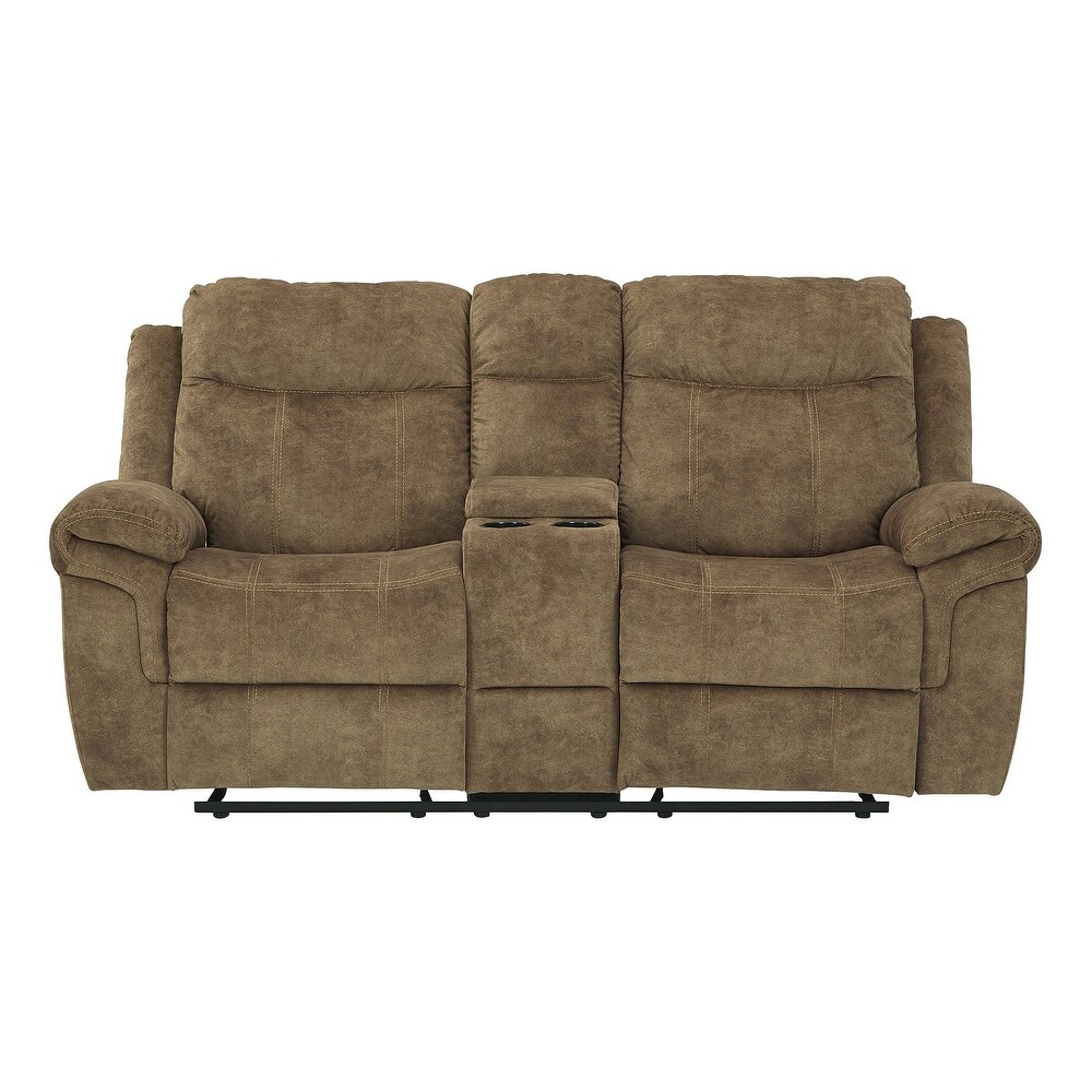 Huddle Up Contemporary Double Rec Loveseat w/Console  Moss