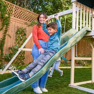 KidKraft Titan Cliffs Wooden Swing SetPlayset with Slides Rope Bridge and 3-Swings F29620EHD