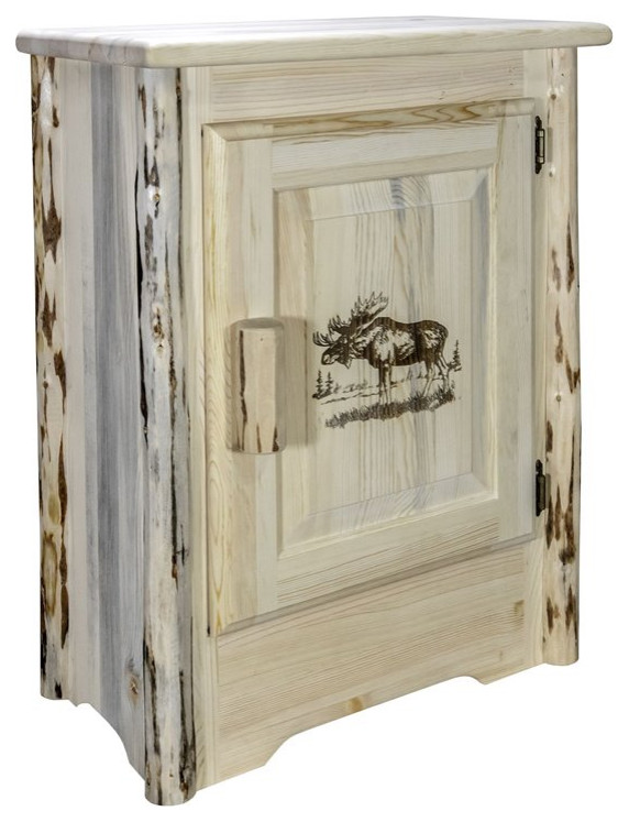 Montana Woodworks Wood Accent Cabinet with Engraved Moose in Natural   Rustic   Accent Chests And Cabinets   by Homesquare  Houzz