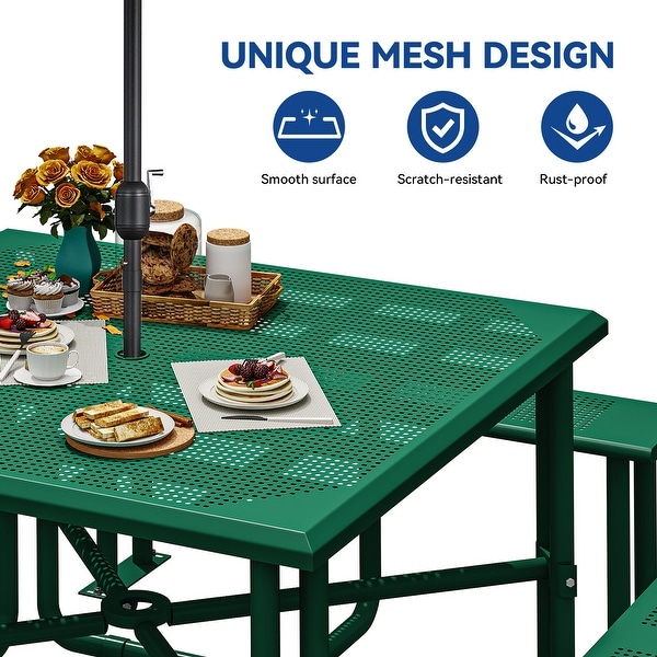 Outdoor 46'' Square Top Picnic Table with Umbrella Hole