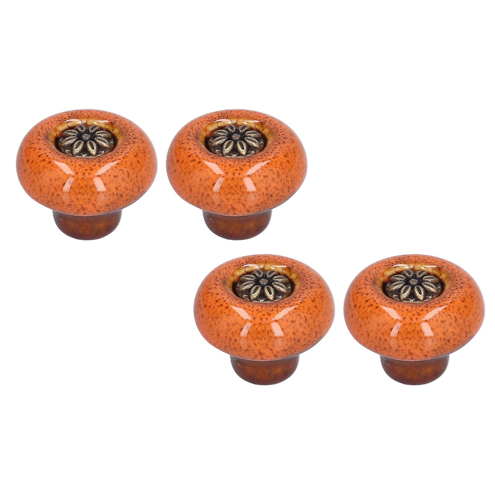 4 Set Cabinet Handle Retro Round Shaped Single Hole Door Knob For Home Bedroom Living Roomgreen Ancient Leopard Print Orange