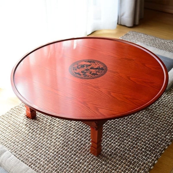 Folding Round Table， Korean Solid Wood Dining Table/Study Table/Coffee Table/Kang Table - as picture