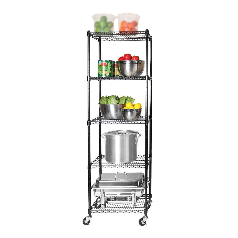 Seville Classics Black 5-Tier Rolling Steel Wire Shelving Unit (24 in. W x 75 in. H x 18 in. D) WEB607