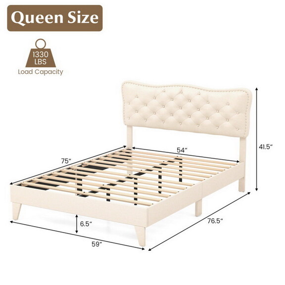 Costway Full Size Bed Frame with Nail Headboard an...