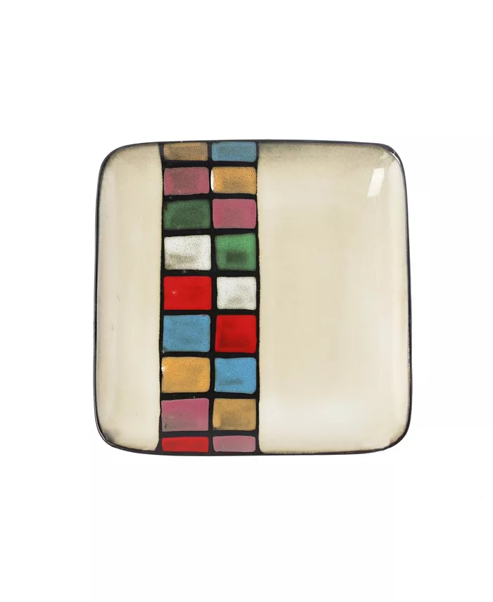 Elama Grace 16 Piece Multicolored Square Stoneware Dinnerware Set Service for 4