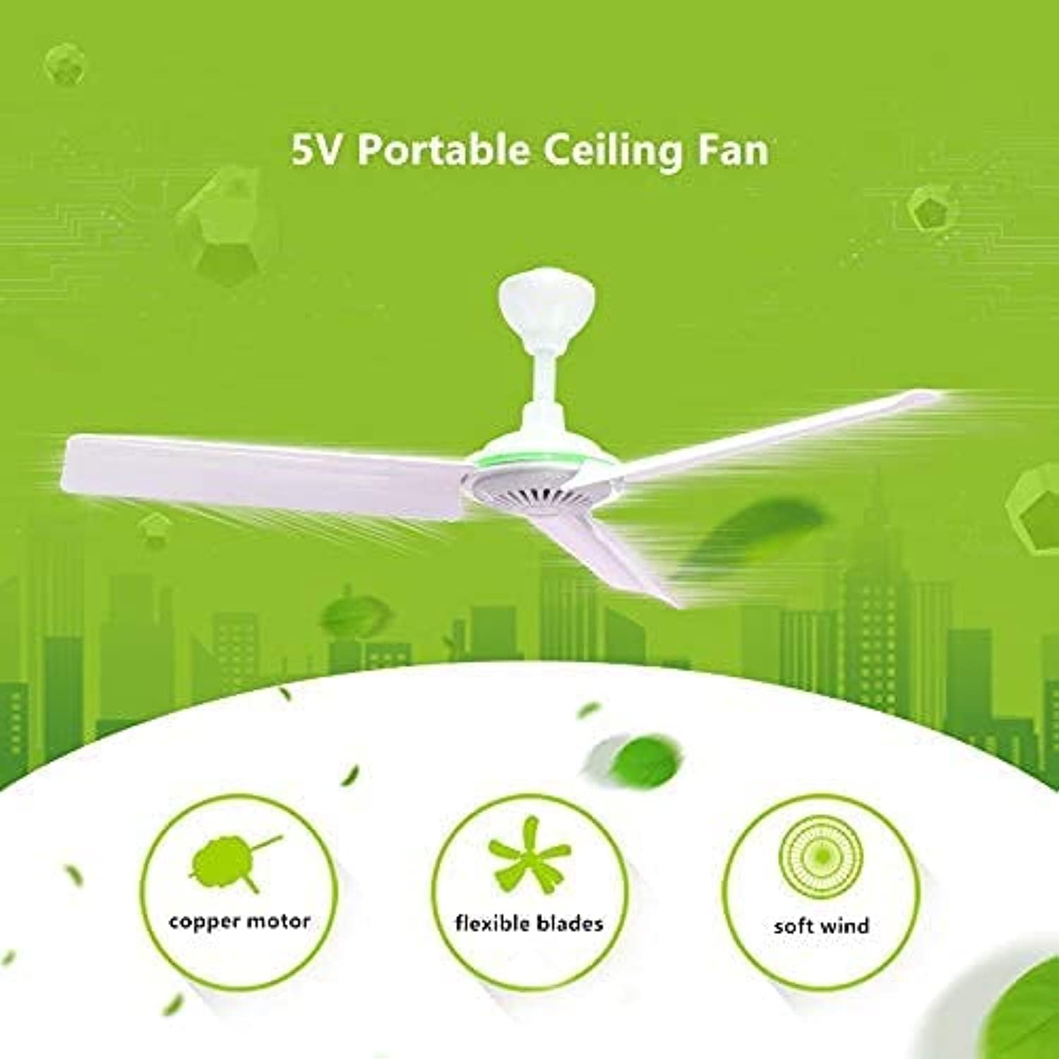 5V Usb Ceiling Fan 19.7” Portable Ceiling Fan Mini Usb Hanging Camping Tent Fans For Outd