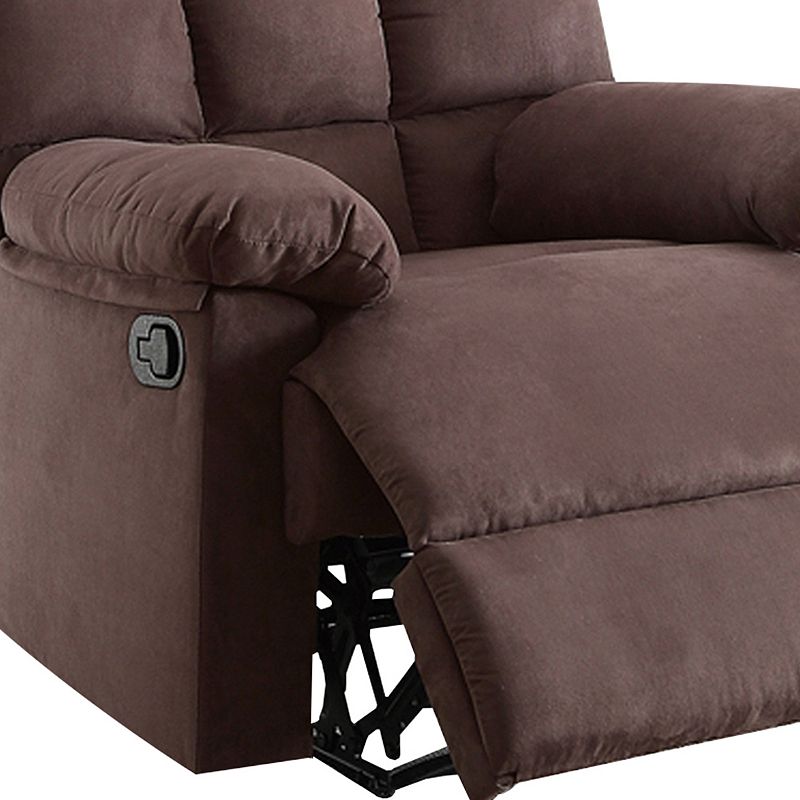 Plush Cushioned Recliner With Tufted Back And Roll Arms In Brown