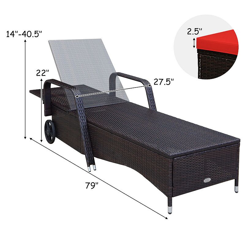 Outdoor Cushioned Wicker Chaise Lounger with Adjustable Backrest