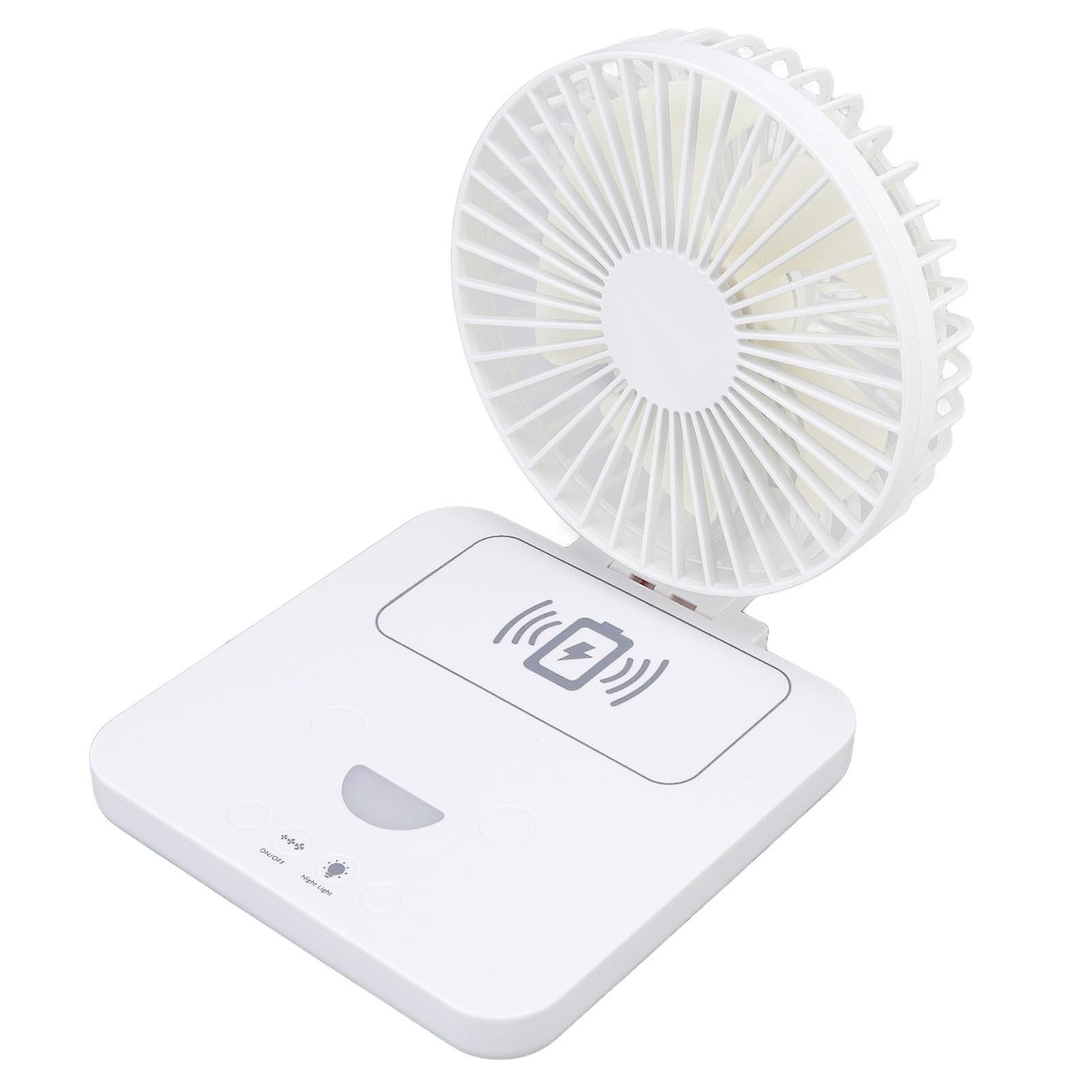 USB Desk Fan Support Wireless Phone Charging Dimmable Night Light 3 Speeds 180 Degrees Adjustable Small Desk Fan