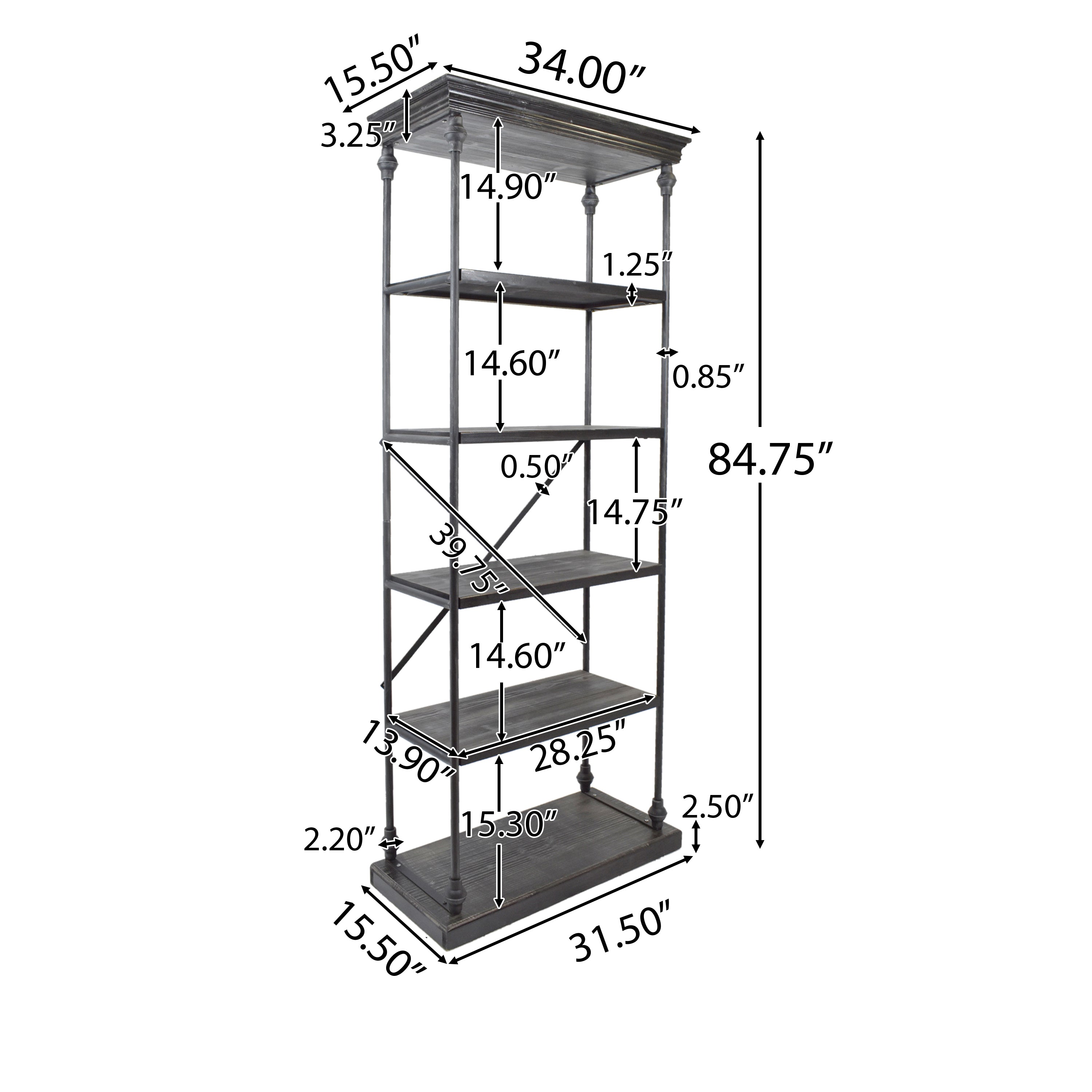 Scilla 5-Shelf Wood & Metal Etagere Bookcase