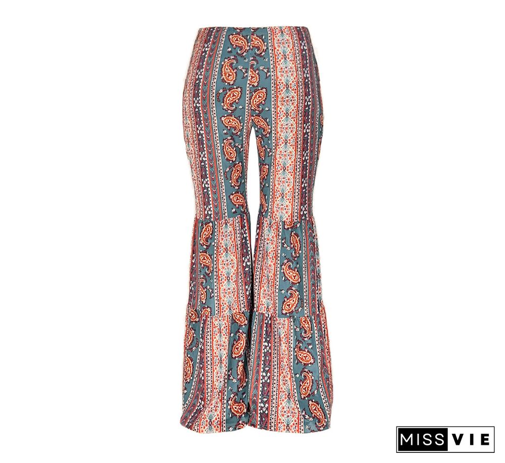 Boho Paisley Printed Plus Size Flare Pants