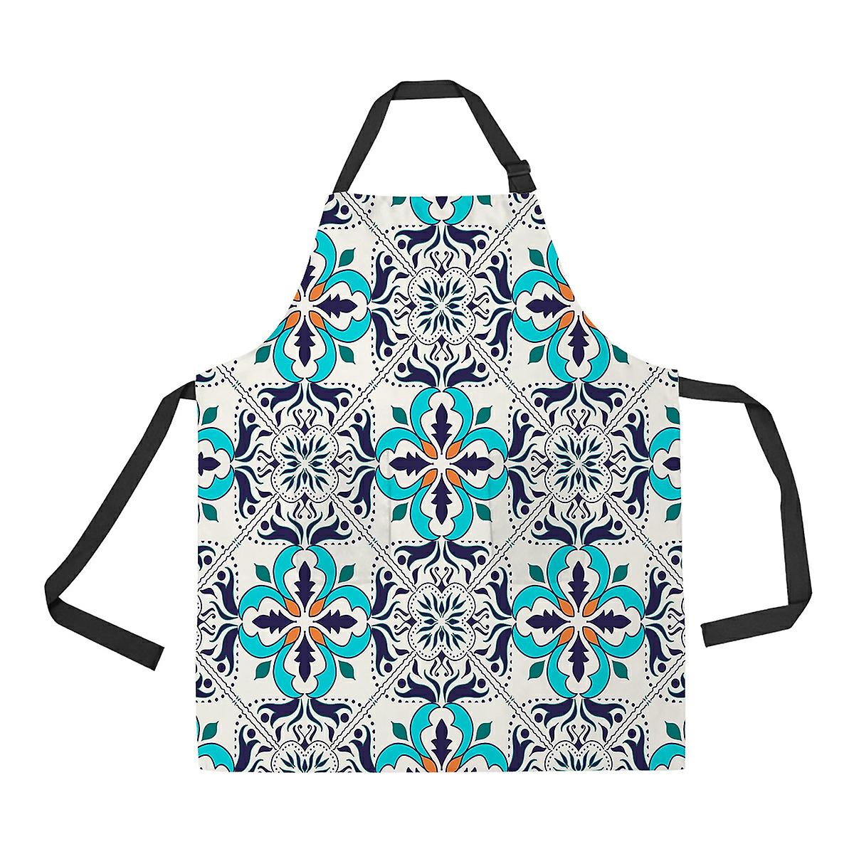 Pattern Portuguese Tiles Azulejo Moroccan Apron Home Kitchen Apron With Pockets