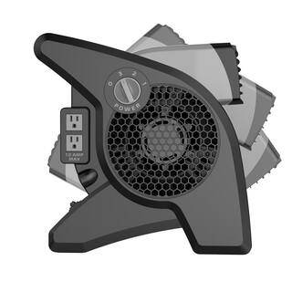 Lasko 11.2 in. 3 Speeds Blower Fan in Gray with Carry Handle Circuit Breaker Power Outlets High Velocity Utility Pivoting U15610