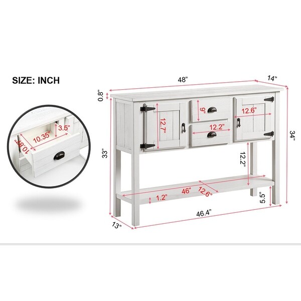 48'' Console Table with 2 Drawers， Cabinets and Bottom Shelf， Retro Style Storage Cabinet for Living Room