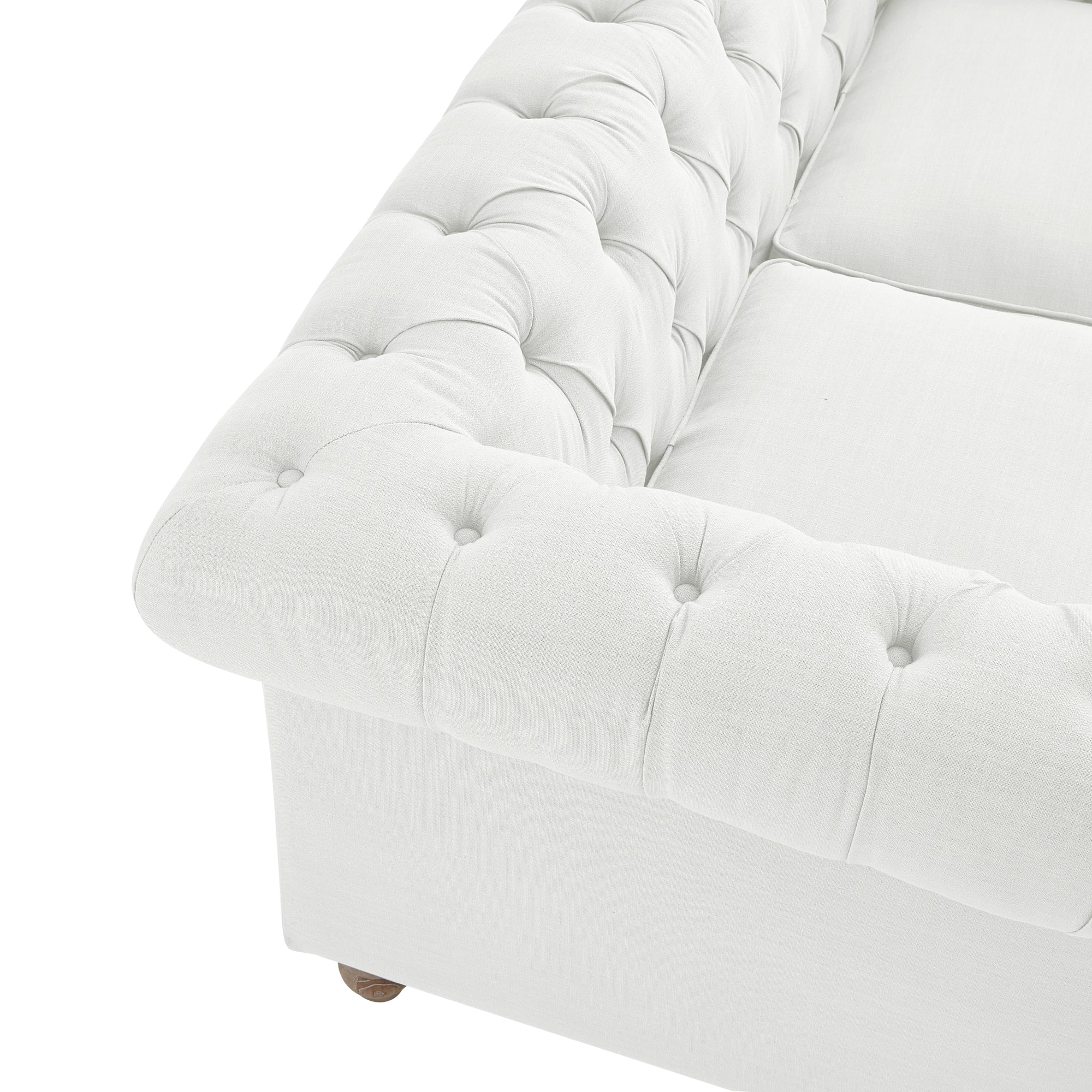 Shabby Chic Audriana Button Tufted Loveseat Linen Sofa With Casters, Cream White 71 x 33.5 x 30.4