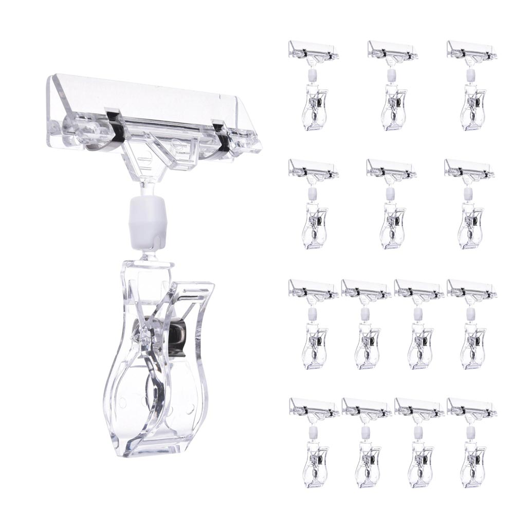 Yescom Rotatable Double Clip Sign Holders Clear Plastic, 15pcs