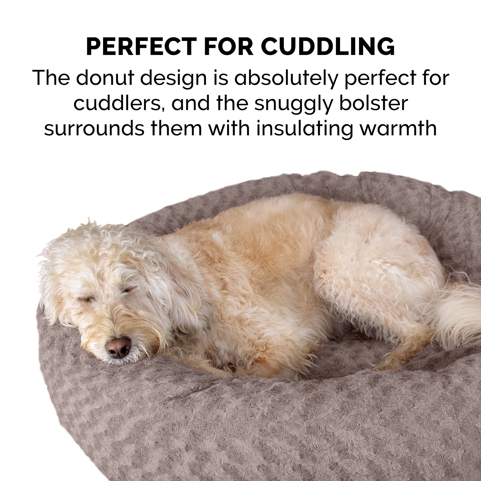 FurHaven | Plush Curly Fur Donut Pet Bed for Dogs & Cats, Cocoa Dust, Large