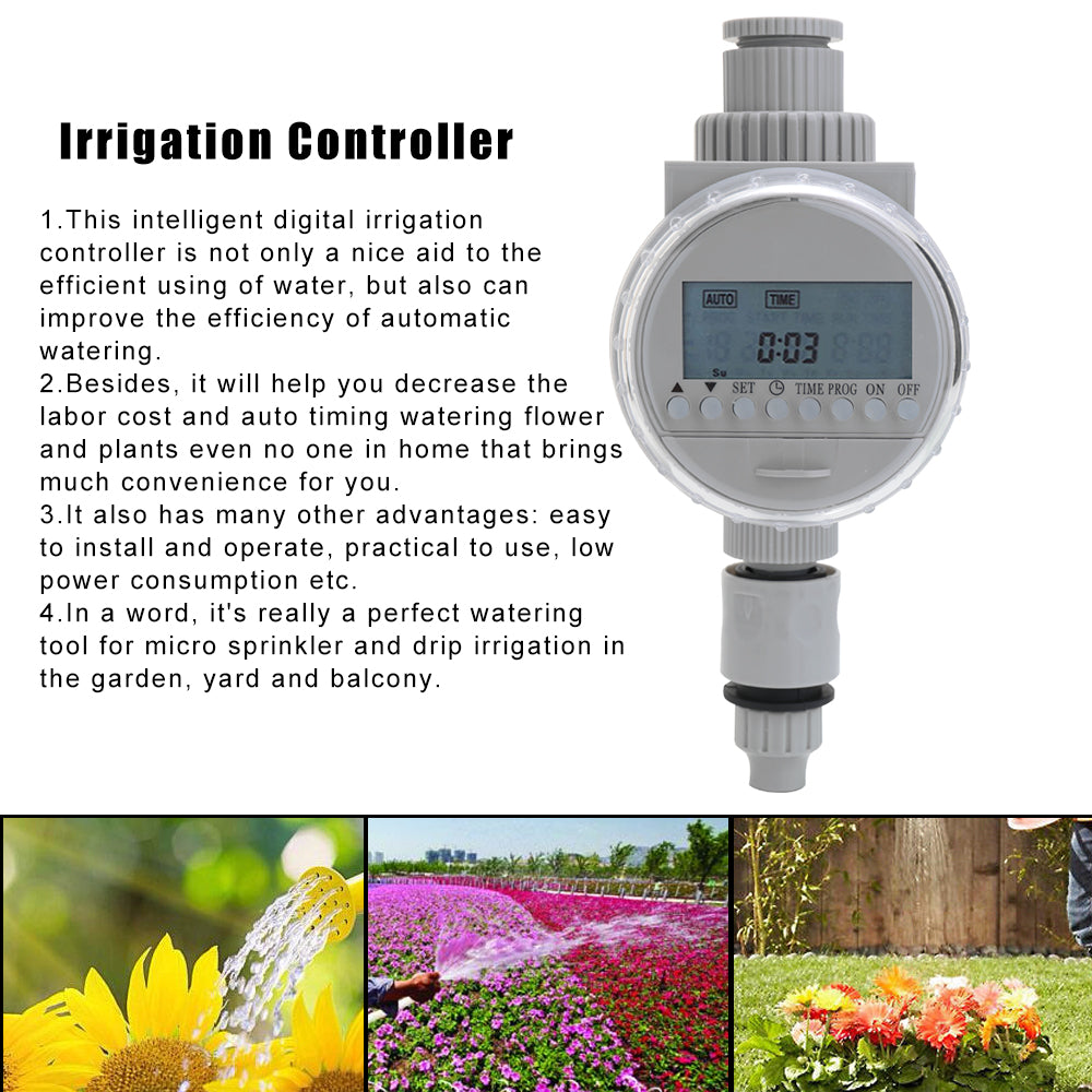 White Solar Power LCD Screen Garden Irrigation Control Auto Water Saving Irrigation Controller Digital Watering Timer