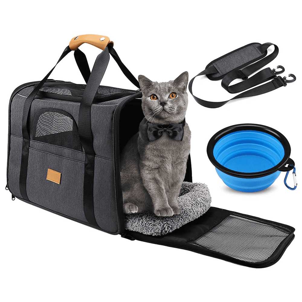 Dog Carrier BEYCED Cat Carrier Pet Travel Carrier Bag Airline Approved Folding Fabric Pet Carrier for Small Dogs Puppies Medium Cats，Locking Safety Zippers，Foldable Bowl