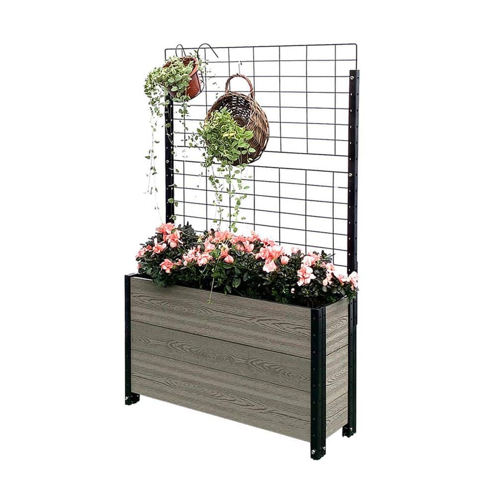 EverBloom Deep Trough Composite Board and Steel Raised Planter Grey with Trellis K2106G