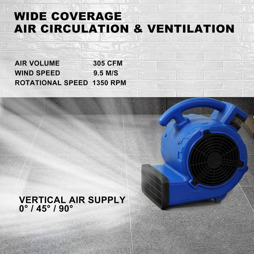 Lukvuzo 12 in. Blue 305 CFM Air Mover Mini Floor Blower Fan for Water Damage Carpet Dryer Floor Bathroom Exhaust Fan HDSA11FS028