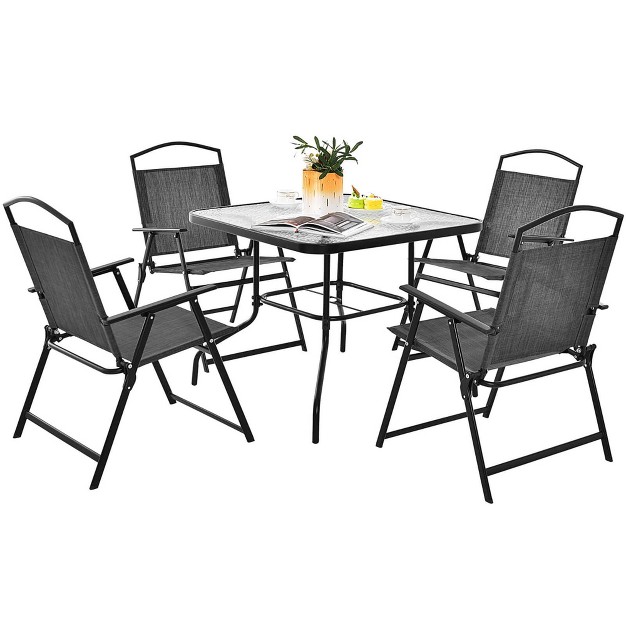 Costway Patio Dining Set For 4 Folding Chairs amp Dining Table Set With Umbrella Hole