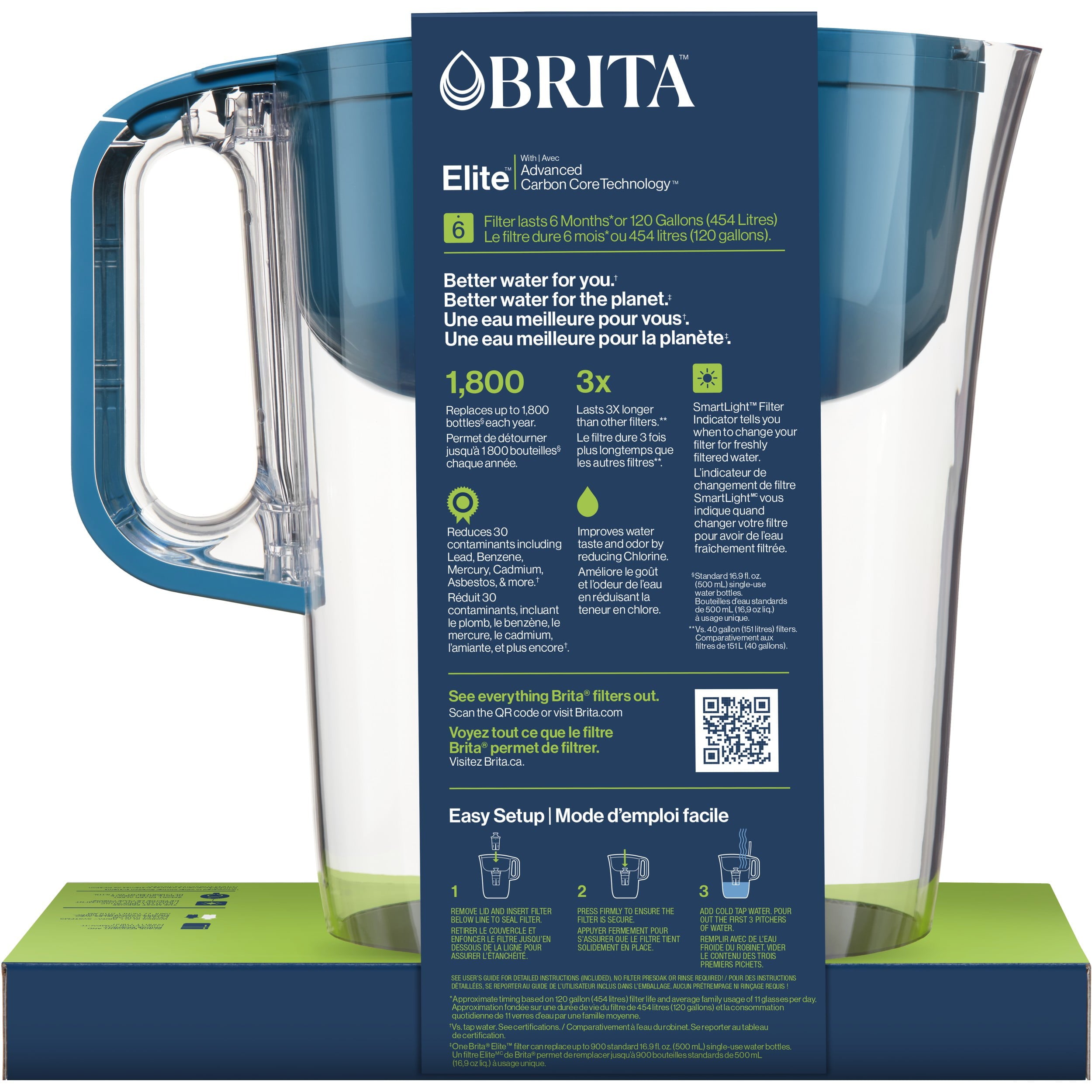 Brita Large 10 Cup Water Filter Pitcher with 1 Brita Elite Filter， Made Without BPA， Huron， Teal