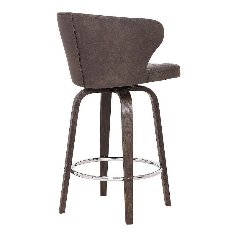 Leatherette Curved Back Swivel Barstool with Angled Legs， Brown