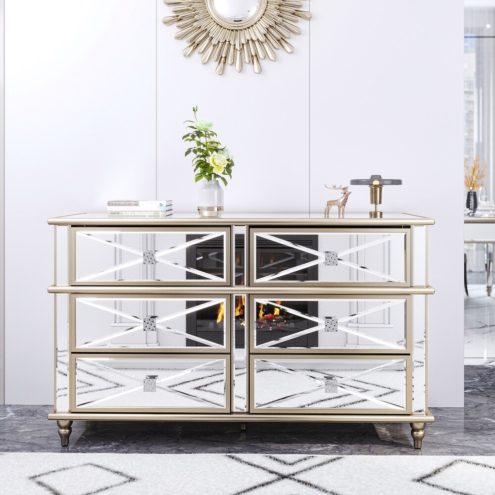 Modern 6 Drawer Mirrored Storage Chest Dresser Sideboard Cabinet