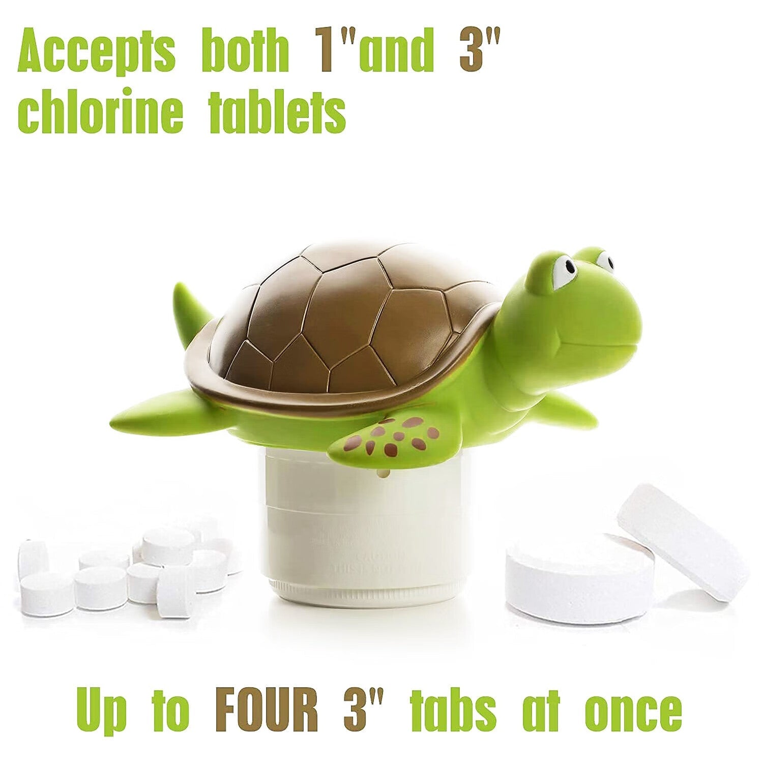 Chlorine Floater,Floating Pool Chlorine Dispenser (Turtle),Fits 1 and 3 Inch Tablets for Large and Small Pools,Hot Tub,Spa