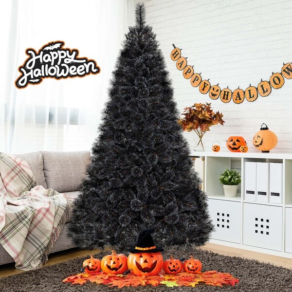 6/7/8 FT PreLit Black Halloween Christmas Tree Artificial Full Tree