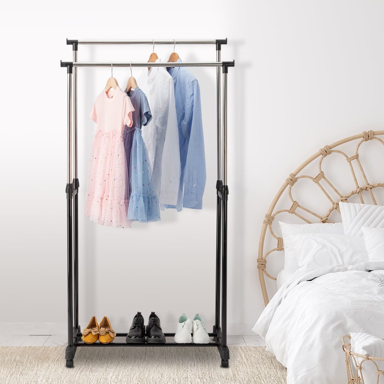 Ktaxon Rolling Portable Clothes Rack Double Bar Rail Hanging Garment Hanger Adjustable