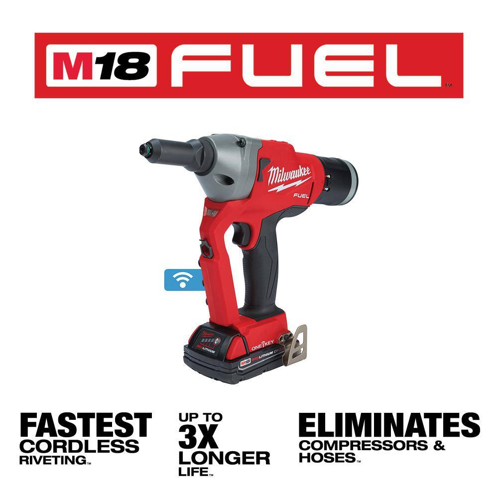 MW M18 FUEL ONE-KEY 18-Volt Lithium-Ion Cordless Rivet Tool Kit with Two 2.0 Ah Batteries Charger and Protective Boot 2660-22CT-49-16-2660B