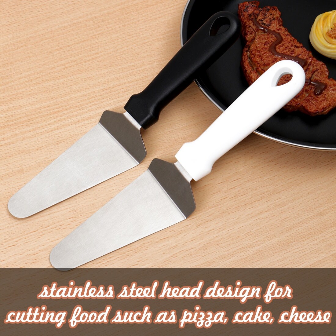 2pcs Pie Server Cake Pizza Spatula Cutter Wedding Party Serving White+Black - White