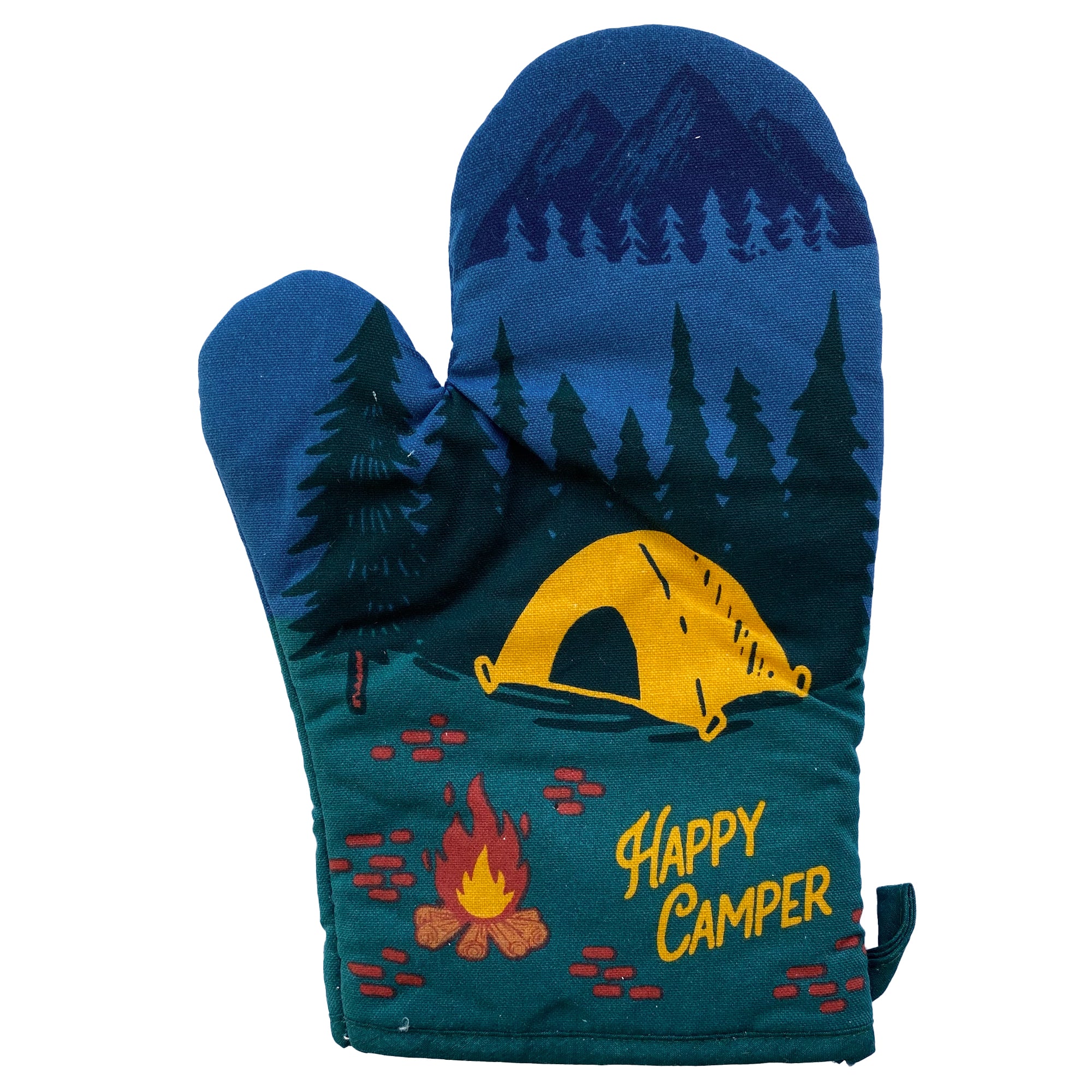 Happy Camper Oven Mitt Hiking Campfire Forest Nature Bonfire Kitchen Glove (Oven Mitts)