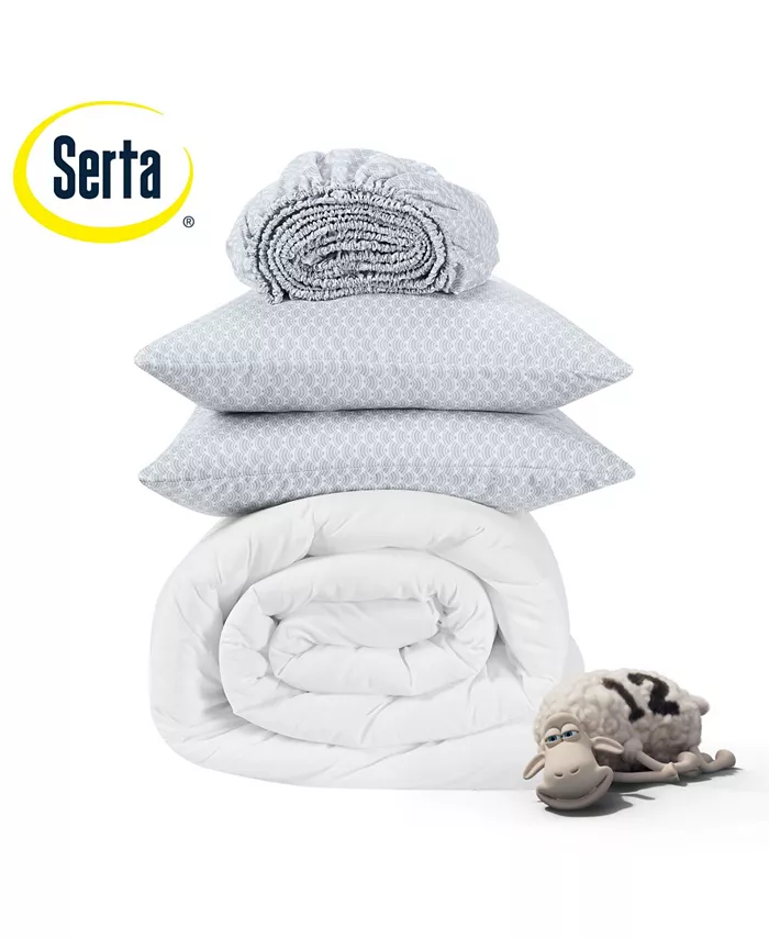 Serta Simply Clean Antimicrobial Pleated Twin and Twin Extra Long Bed in a Bag Set， 5 Piece