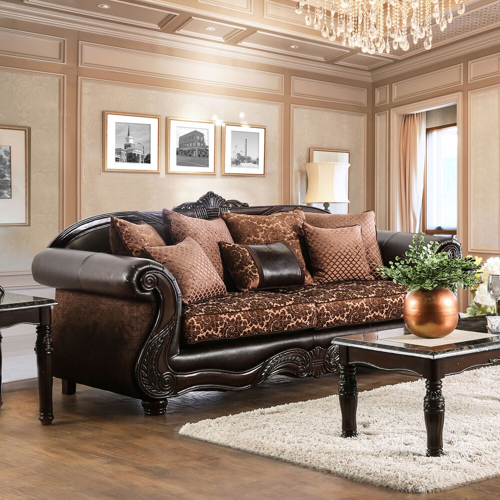 Quez Traditional Brown Faux Leather Rolled Arms Sofa by Furniture of America