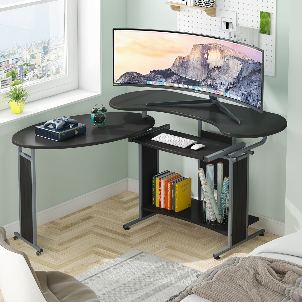 L Shaped Computer Desk  Rotating Corner Desk   Modern Office Study Workstation