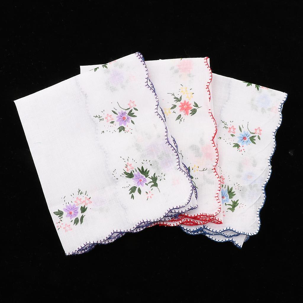 3pcs Womens Handkerchief Hankies Floral Embroidered Lace  Square Hanky